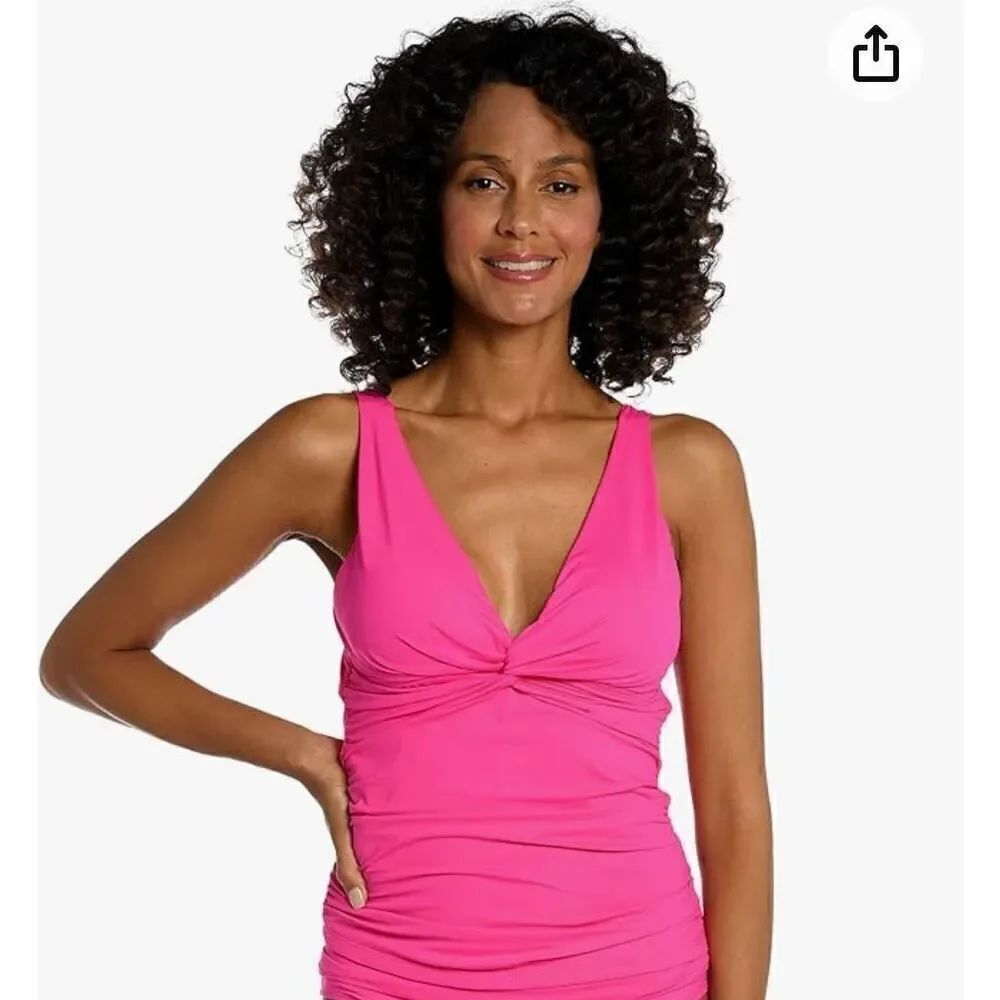 La Blanca Over the Shoulder Twist Front Tankini Swimsuit Top